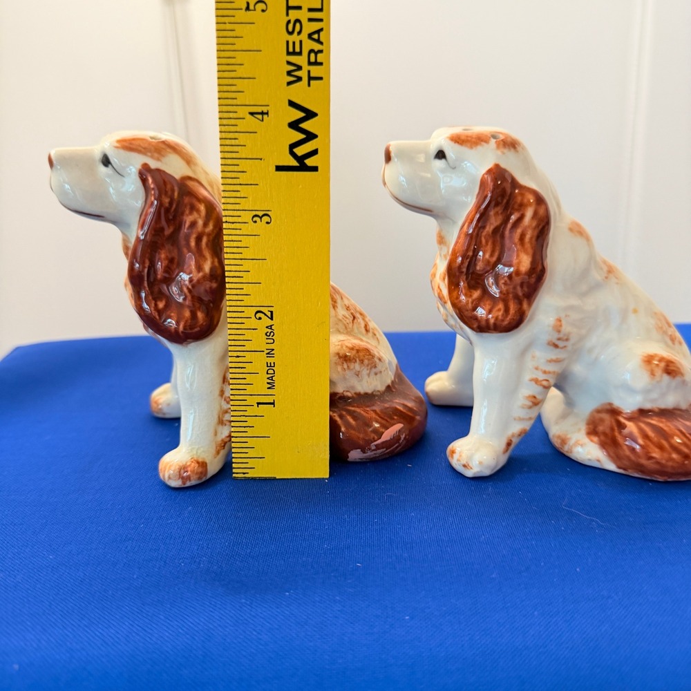 Vintage Spaniel Dog Salt and Pepper Shakers Ceramic Japan Brown White #2936 - Picture 13 of 13